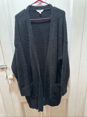 Time and Tru Black Plush Open-Front Cardigan
